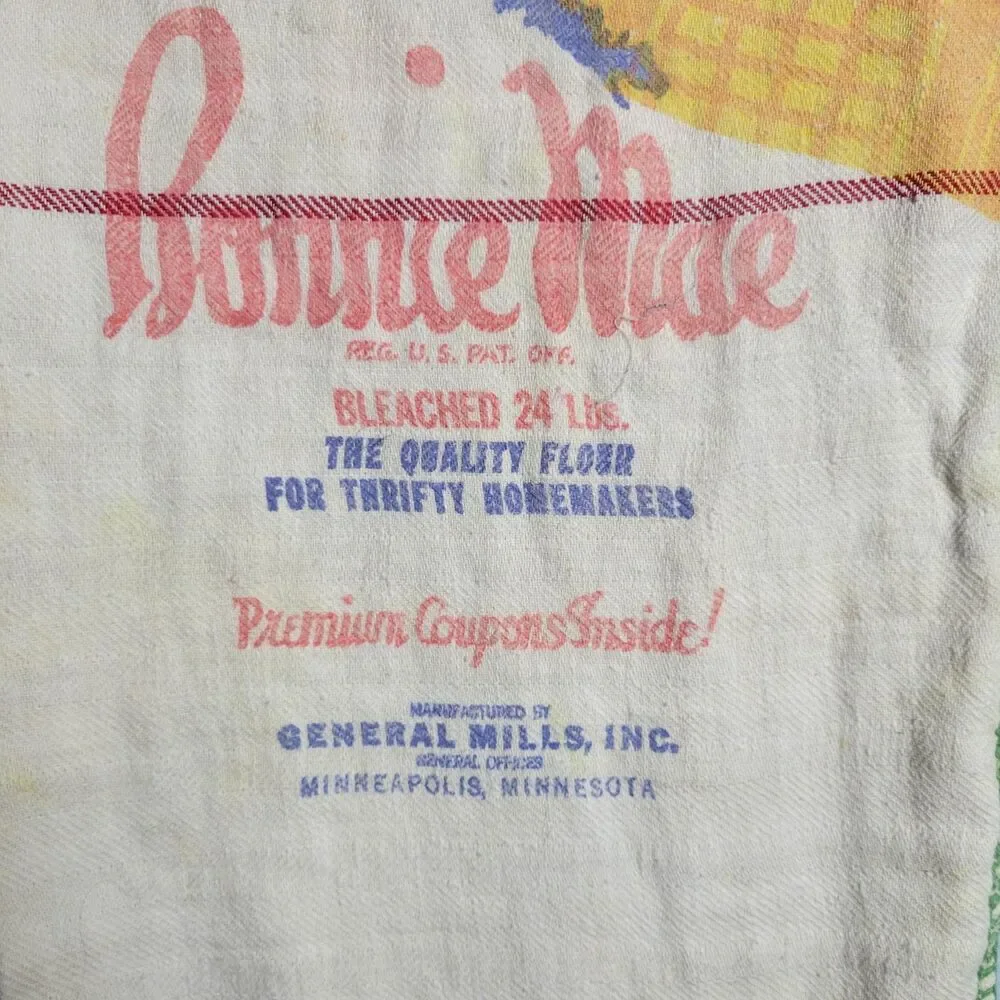 Vtg Bonnie Mae Flour Sack Towel Bag General Mills Cotton Farmhouse Boho Rustic